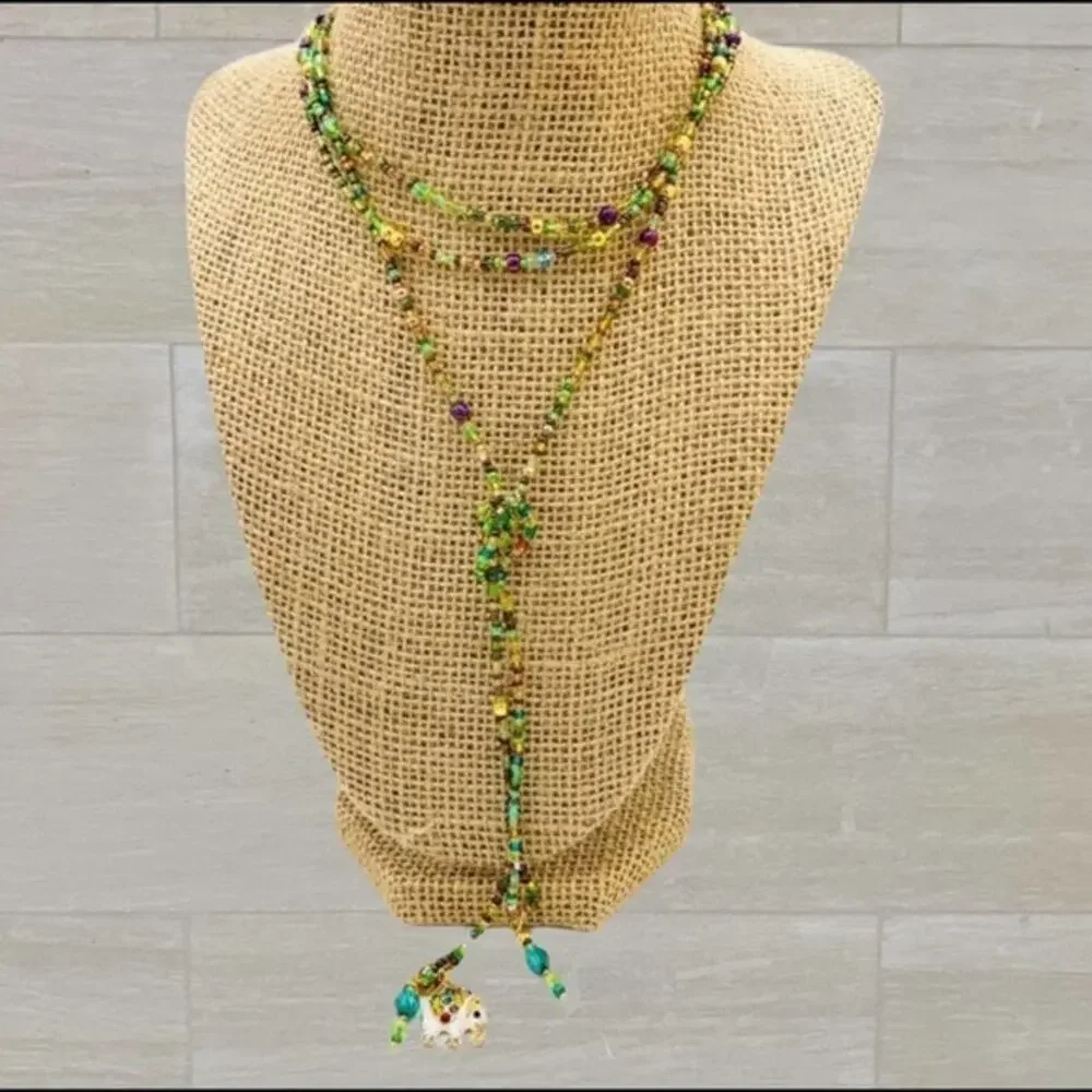 55” lariat. Handmade multicolor green brown‎ beads